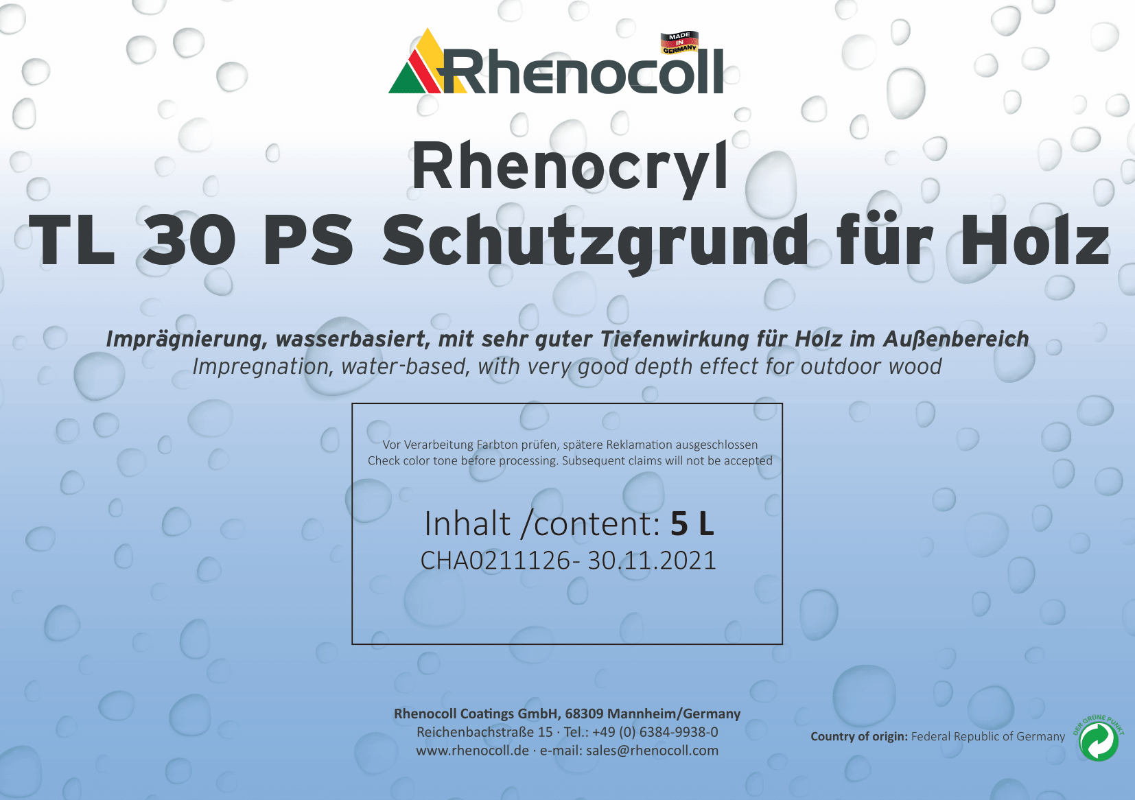 Rhenocryl TL 30 PS Schutzgrund für Holz